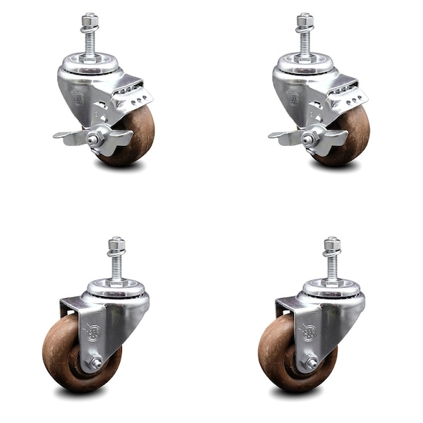 Service Caster 3 Inch High Temp Glass Filled Nylon 3/8 Inch Threaded Stem Caster Brakes, 2PK SCC-TS20S314-GFNSHT-381615-2-TLB-2 - main